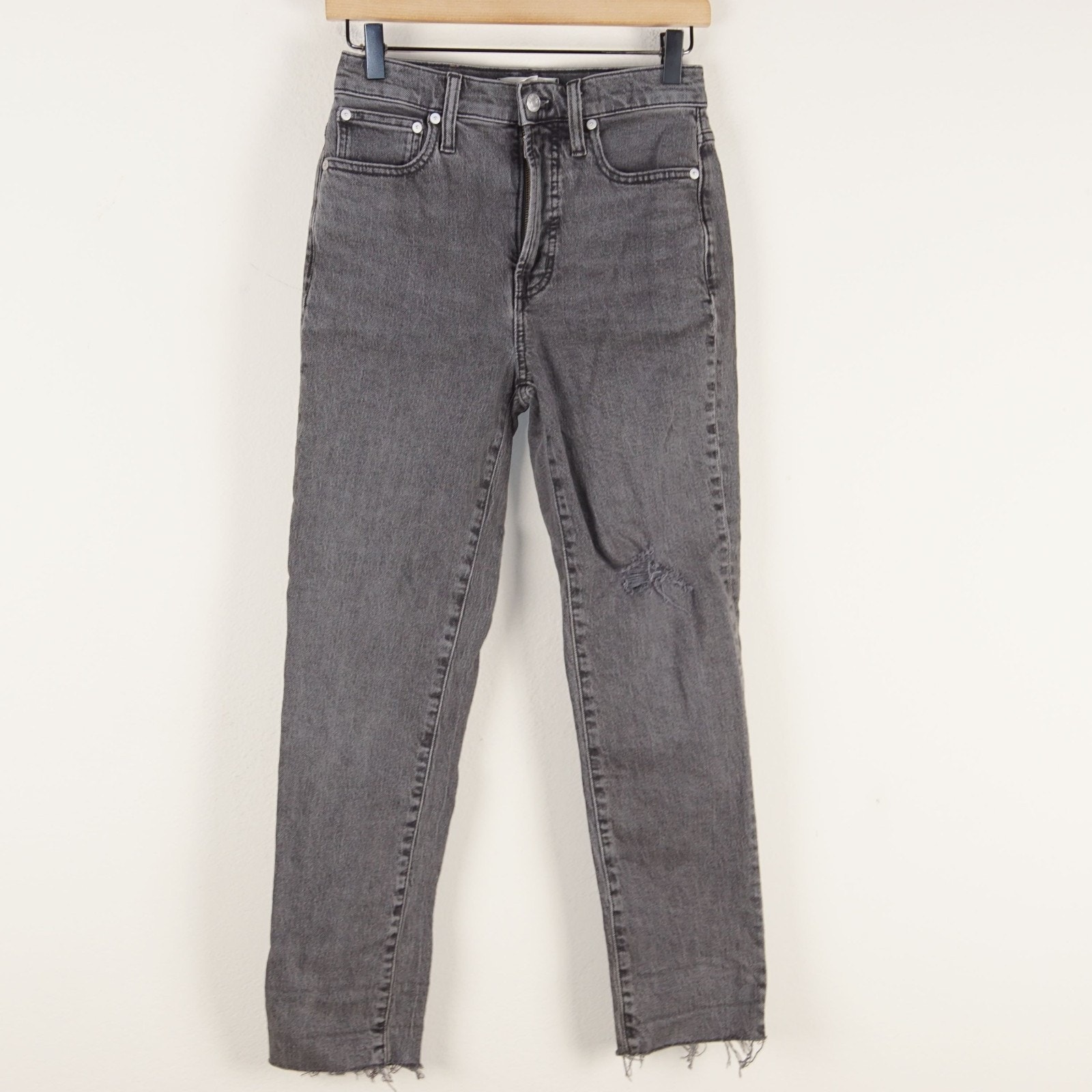 Madewell Perfect Vintage Knee Rip Cosner Black Wash Gray Jeans Womens Sz 24